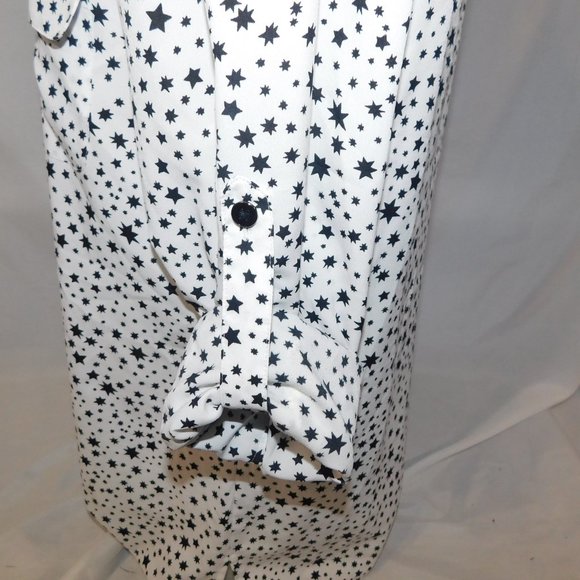Jones New York Womens L White Black Star Blouse - Picture 8 of 15